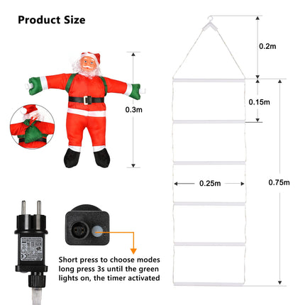 Geemoo LED Santa Claus Ladder String Lights - 0.75M LED Christmas Lights Mains Powered with Timer, Memory Function, 8 Modes for Indoor Outdoor Christmas Tree Window Christmas Decoration (Warm White)