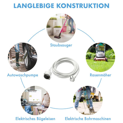 RealMade pikenduskaabel, 3680W pikendusjuhe lapsekaitsega pistikuga, 16A/250V, valge