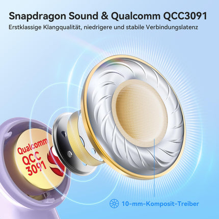 EarFun Air Pro 4 Bluetooth-kõrvaklapid adaptiivse hübriidmüra summutusega, aptX Lossless tehnoloogia, kõrglahutusega heli, LDAC, 6 mikrofoni, cVc 8.0 tehisintellektiga kõned, 52-tunnine aku tööiga, Multipoint, Bluetooth 5.4 ja kõrvasisese tuvastus.