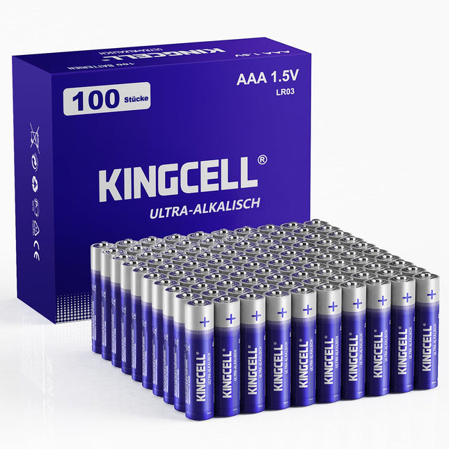 KINGCELL AAA patareid 100 tk pakis, 1,5 V leelispatareid AAA, 10-aastane säilivusaeg, lekkekindel AAA patareide kombinatsioon, ideaalne erinevatele kodumasinatele