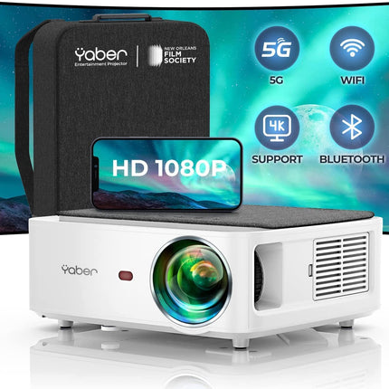 Projektor Full HD 1080P, YABER 25000 luumeniga WiFi Bluetooth-projektor kodukino 4K video tugi 4D/4P trapetsikorrektsioon, -50% suum, PPT esitlus, kaasaskantav projektor kotiga, ühildub TV Stick/PC/PS5-ga