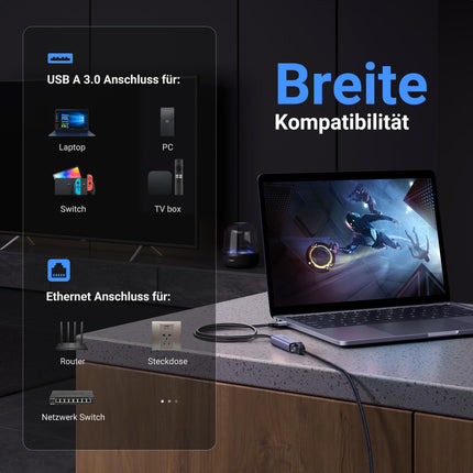 UGREEN LAN Adapter 3.0 1000 Mbps Etherneti adapter USB-RJ45 gigabiti võrguadapter USB-alumiiniumile, ühildub lüliti, Mi Boxi, sülearvutiga Windows 11/10/8.1/8, Mac OS, Linuxi all (hall, 50 cm)