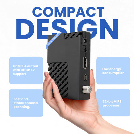 Hd-line DVB-S2 Mini Satellite Receiver - Ready-to-use current channels, Full HD 1080p, HDMI/AV/USB/RS232, IR-EX support, Plug &amp; Play, Energy-saving, High-performance TV satellite receiver