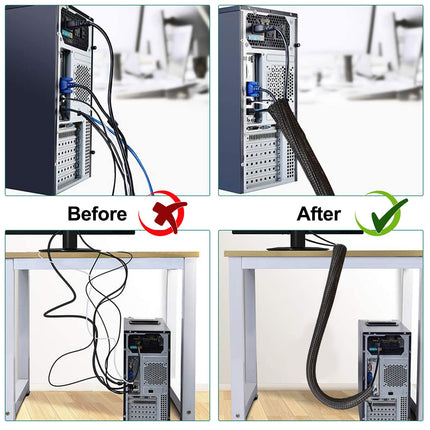4 pieces x 1.5m cable duct desk flexible management, cable management black with zipper, diameter 2-2.5cm, cable sleeve cable cable organizer management for PC cable protection