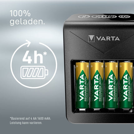 VARTA akulaadija, sh 4x AA 2100mAh, akulaadija laetavatele AA/AAA/9V ja USB-seadmetele, LCD-pistikuga laadija+, ühe pesaga laadimine, must