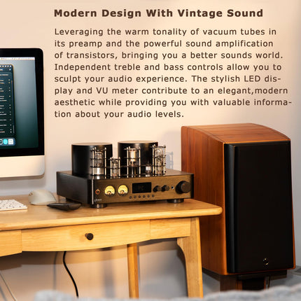 Juson Audio JTA100 200W Vacuum Tube Amplifier Integrated Hybrid With BT 5.0 Optical AUX RCA Phono Input and Headphone Output 2.1CH Class AB HiFi Home Audio for Turntable