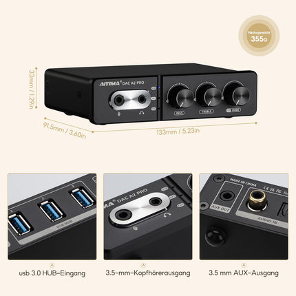 AIYIMA DACA2 PRO mängude DAC kõrvaklappide võimendi jaotur USB mini stereo Hi-Fi dekooder optiline/koaksiaalne RCA/3,5 mm AUX-ile PS5 lauaarvuti mängimiseks
