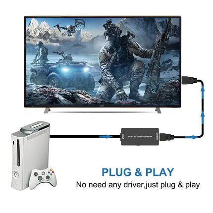 Wrugste SCART-HDMI muundur HDMI-kaabliga, HD-adapter 720P/1080P, videomuundur HDTV-monitorile, projektorile, Xboxile, VHS-digiboksile, Sky DVD-mängijale, Blu-Ray-mängijale USB-kaabliga