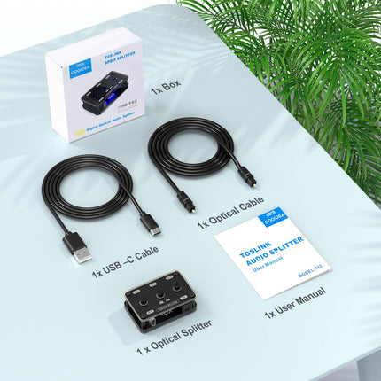 COOIDEA Toslinki jaotur 3:1 optilise audiokaabli adapter sõltumatute kanalilülititega, toetab 192 kHz / 24-bitist LPCM 2.0 DTS Dolby-AC3, ühildub PS3, TV, STB, Xboxiga, sisaldab optilist kaablit