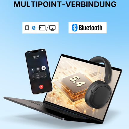 Edifier W800BT SE juhtmevabad kõrvaklapid Bluetooth 5.4 – tehisintellektiga mürasummutus kõnedele – 45-tunnine aku tööiga – kiire laadimine – AAC-koodek – kahe seadme ühendus – kokkupandav – must