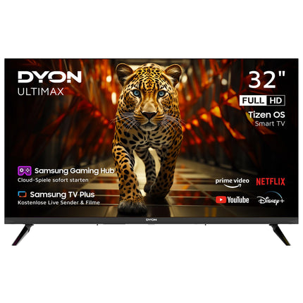 DYON ULTIMAX 32F-TI - Full HD 32-tolline (80 cm) televiisor (1080p, nutiteler, Tizen OS, kolmekordne tuuner (DVB-C/-S2/-T2), Samsung Smart &amp; Gaming Hub, Prime Video, Netflix, Disney+) [2025]
