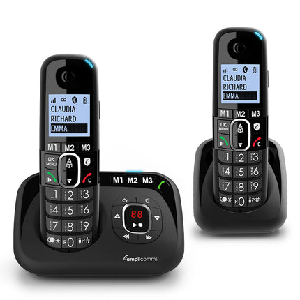 Amplicomms BigTel 1582 Duo cordless DECT large button phone, answering machine, additional handset, audio boost, extra loud ringtones, hearing aid compatible