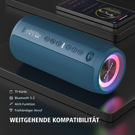 ZEALOT Bluetooth-kõlar valgusega, kaasaskantav Bluetooth-kõlar, 40 W võimas stereo, kahekordne sidumine, AUX-port, USB, Micro SD/TF, Bluetooth 5.2 ja IPX6 veekindlus