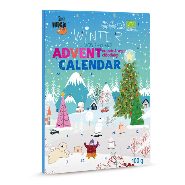 SUPER FUDGiO vegan advendikalender mahešokolaadiga | mahe jõulukalender | Suupistekalender 2024. aastaks | 100g