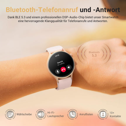 Naiste nutikell ümmargune telefonifunktsiooniga - 1,32-tolline AMOLED-ekraan, fitnesskell 110+ spordirežiimi ja 3ATM-iga, aktiivsusmonitor iPhone'ile/Androidile sammulugejaga, pulsimõõtja/SpO2/unemonitoriga - hall-roosa