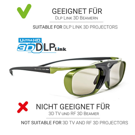 Hi-Shock DLP Pro Lime Heaven | DLP Link 3D Active Glasses for 3D DLP projectors from Acer, BenQ, Optoma, and Viewsonic | Compatible with PPA5610 / E4W [96-200 Hz | Battery | 32 g | Rechargeable]