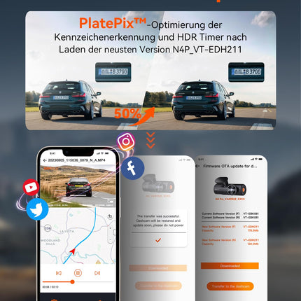 VANTRUE N4 Pro 3 HDR 4K+ 1080P+ 1080P STARVIS 2 autoregistraator, 5G WiFi PlatePix™ GPS-registraator, 360° parkimiskaamera, IR-öine nägemine, häälkäsklused, privaatsusrežiimid, 2,45” 1 TB max