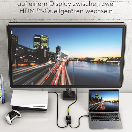 goobay 58486 HDMI-lüliti 2 sisendit, 1 väljundit / 4K sagedusel 60Hz (2160p) HDMI-jaotur/HDMI 2.0-lüliti PS4, PS5, sülearvutite või monitoride jaoks, hõbedane/must