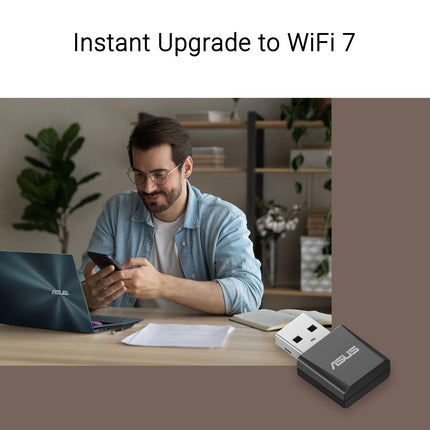 ASUS USB-BE92 Nano Tri-Band BE6500 WiFi 7 Nano USB adapter (6 GHz sagedusala, toetab 4096-QAM, ühenda ja mängi, ühildub Windows 10 ja 11-ga)