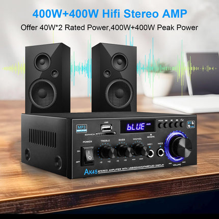 Hifi võimendi - KKMOL stereovõimendi, AK45 mini Bluetooth-raadio ja helivõimendi vastuvõtja, Wiimp võimendi, 12V/220V 400W 2 kanaliga digitaalne võimsusvõimendi, helivõimendi USB, SD-kaardi ja kaugjuhtimispuldiga
