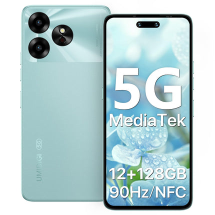 UMIDIGI G6 5G mobiiltelefon, 6GB+128GB/TF 1TB, Android 13 nutitelefon ilma lepinguta, 6.57" 90Hz HD+, 50MP kaamera 5000mAh, Dimensity 6100+ 5G lukustamata telefonid, sõrmejälje-/näotuvastuse/GPS, NFC (roheline)