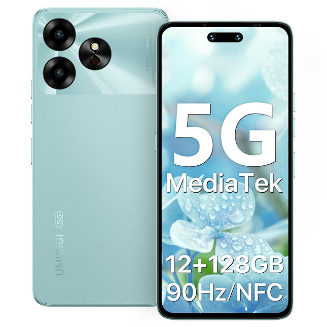 UMIDIGI G6 5G mobiiltelefon, 6GB+128GB/TF 1TB, Android 13 nutitelefon ilma lepinguta, 6.57" 90Hz HD+, 50MP kaamera 5000mAh, Dimensity 6100+ 5G lukustamata telefonid, sõrmejälje-/näotuvastuse/GPS, NFC (roheline)