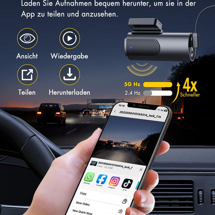 GKU autokaamera ees/taga 4K+1080P, 5 GHz WiFi autokaamera 64 GB SD-kaardiga, parkimismonitoriga, öönägemisega, WDR-iga, 170° lainurk, G-andur, tsükkelsalvestus, rakenduse juhtimine, max 256 GB