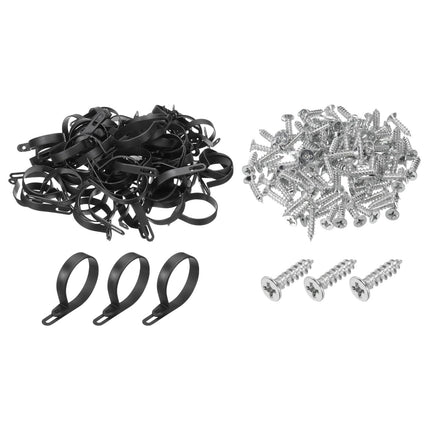QUARKZMAN R-Type Cable Clip Wire Clamp, 50mm 1.97 inch Nylon Screw Mount Cable Tie Clips with Screws Black for Cable Management Pack of 100