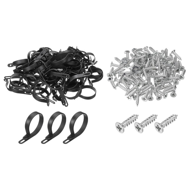 QUARKZMAN R-Type Cable Clip Wire Clamp, 50mm 1.97 inch Nylon Screw Mount Cable Tie Clips with Screws Black for Cable Management Pack of 100