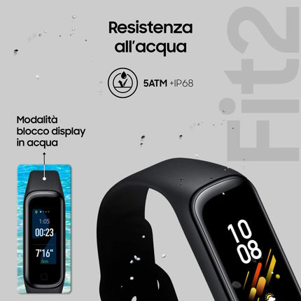 Samsung Galaxy Fit2, 1.1-inch AMOLED color display, fitness bracelet, waterproof fitness watch, up to 21 days battery life, sleep analysis, black (Italian version)