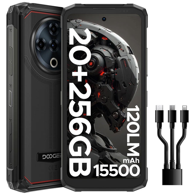 DOOGEE Fire 6 Power õuetelefon 20GB + 256GB/2TB, 15500mAh (33W) õuetelefon, 120LM taskulamp, 6,56-tolline HD+ õuetelefon ilma lepinguta Android 14, 50MP kaamerad, topelt 4G SIM/NFC/GMS/Face ID