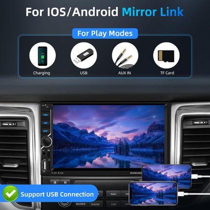 Podofo Carplay 2 DIN autostereo, 7-tolline HD puutetundliku ekraaniga Bluetooth-autoraadio, MP5-mängija, mis toetab juhtmevaba Android Auto/Bluetooth 5.1/MirrorLink/FM/USB/AUX/laadimist/pulti + tahavaatekaamera