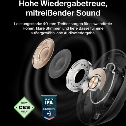 Belkin SoundForm Isolate mürasummutavad kõrvaklapid, juhtmevabad Bluetooth-kõrvaklapid, mikrofoniga peakomplekt, kõrvapealsed kõrvaklapid 60-tunnise esitusajaga, sügav bass, CloudCushion kõrvaklapid – mustad