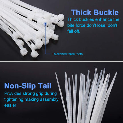 Cable ties white 300mm x 3.6mm 100 pieces - Self-closing UV-resistant cable ties transparent, cable ties for home, office, cable management and other indoor and outdoor areas