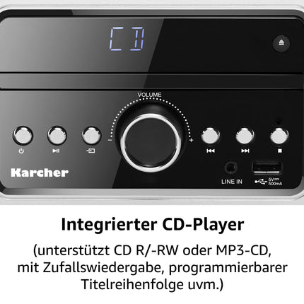 Karcher DAB 4500CD - Stereo digital radio (compact system with CD player, Bluetooth, FM/DAB+ radio, music system, USB, alarm clock, 30-watt speaker, remote control, elegant wooden case, black)