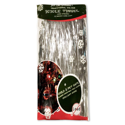Premium Silver Tinsel for Christmas Tree, 2000 Old-Fashioned Shiny Mylar Threads, Child and Pet Safe (Lead-Free), for Hanging with Ornaments and Christmas Decorations Silver