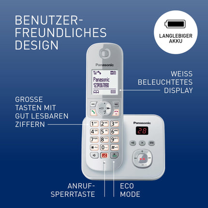 Panasonic KX-TG6862GS juhtmeta telefon kahe telefonitoruga ja automaatvastajaga (blokeerib kuni 1000 telefoninumbrit, selge kirjasuurus, valju telefonitoru, täisdupleks handsfree) pärlhõbedane
