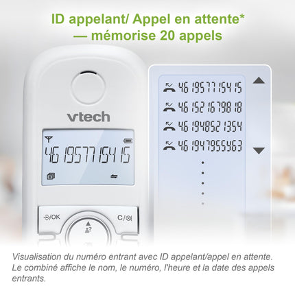 (Prantsuse versioon) VTech CS1501 juhtmeta DECT-telefon kahe telefonitoruga, kõnepiiranguga, helistaja ID/kõne ootamisega, valjuhääldiga, valgustatud ekraaniga ja valgustatud klahvistikuga