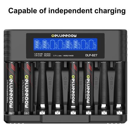 Delyeepow AA laetavad akud laadijaga, 3400mWh 1.5V liitiumakud AA, akulaadija LCD-ekraaniga, 8 pesa, kiire USB-laadimine, 1500 tsüklit