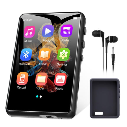 64GB MP3 Player Bluetooth 5.3 2.4" Full Touchscreen Portable MP3 Player with Speaker, Voice Recorder, FM Radio, Line Recording Support 128GB Kids MP3 Player (Black)