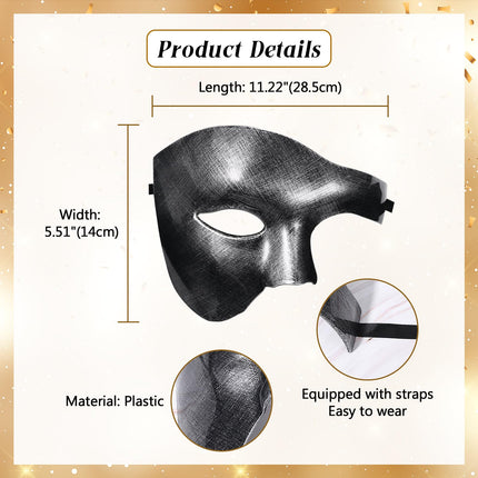 Oidea maskeraadimask meestele: Vintage hõbedane ooperifantoom-mask plastist peoballi karnevali Veneetsia poolmask halloweeni kostüümi aksessuaar