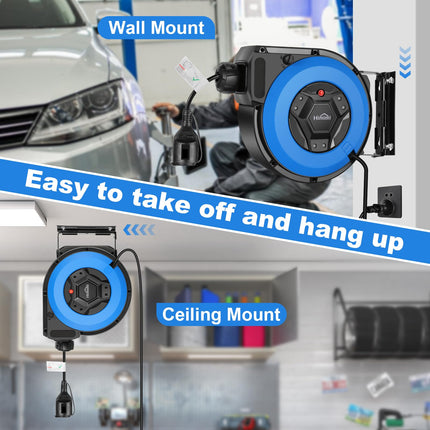 Professional Automatic Cable Reel with Bracket 15 m + 2 m | Wall and Ceiling Mounted Retractable Power Reel | 1500W ~ 3000W Automatic Cable Reel | 180° Rotatable | Cable Reel Protection Level IP44
