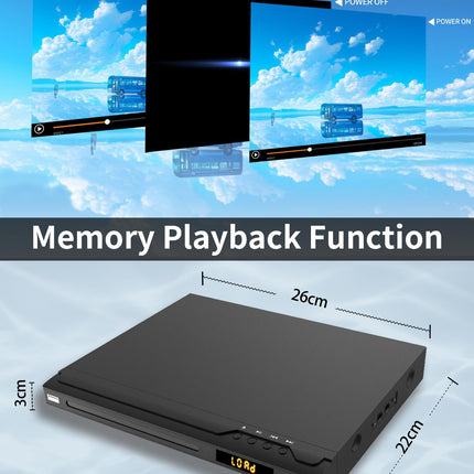 DVD-mängija telerile, HDMI-toega DVD-mängija, PAL/NTSC tugi, regioonivaba CD-mängija karaoke-portidega, USB-sisend, HDMI- ja AV-kaablid