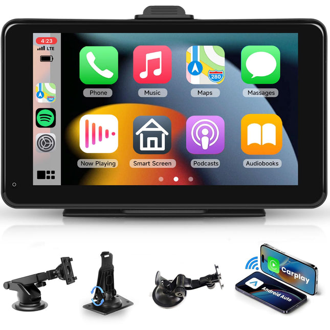 Wireless CarPlay Android Auto Mirror Link, 7 inch Touchscreen Monitor CarPlay Screen Digital Media Receiver Car Radio Receiver Wireless Car Stereo with Bluetooth Car Multimedia Player 9V-32V