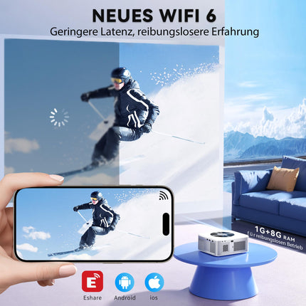 Projektor 【Android TV】 HORLAT 28000 luumeniga projektor 4K kodukino, WiFi 6 Bluetooth projektor õue, automaatne/4P trapetsikorrektsioon, 50% suumprojektor, projektor Androidile nutitelefoni/TV-pulgale, nutikas projektor