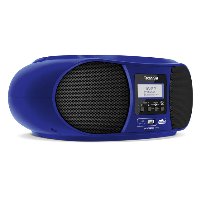 TechniSat DIGITRADIO 1990 - Stereo Boombox DAB+/FM-raadio ja CD-mängijaga (Bluetoothi ​​heli voogedastus, kõrvaklapipesa, USB, AUX-sisend, laadimisfunktsioon, kell, 2 x 1,5 W väljundvõimsus) sinine