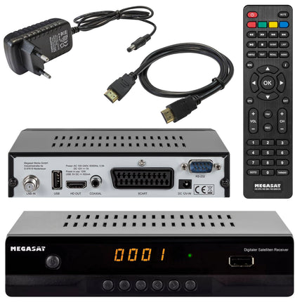 Megasat HD 390 HD SAT Receiver (HDTV, DVB-S2, HDMI, 1080p, SCART, USB Media Player, Full HD, Astra pre-installed) incl. netshop 25 HDMI cables