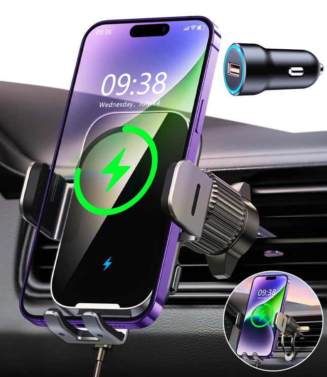 ISEYOU autotelefoni hoidik laadimisfunktsiooniga, [360° automaatne kinnitus] 15W juhtmevaba laadija autole, induktiivne laadimisjaam autolaadija lisatarvik 4,7"-6,9" telefonile, iPhone 16 Samsungile