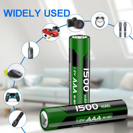 [1500mAh] AAA Rechargeable Battery, 1.2V Upgraded NI-MH Long-Lasting High-Capacity AAA Batteries for Cameras, Toys, Remote Controls and Household Appliances, etc.-8 Pack