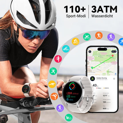 Meeste nutikell ümmargune telefonifunktsiooniga - 1,32-tolline AMOLED-ekraan, fitnesskell 110+ spordirežiimi ja 3ATM-iga, naiste ja meeste kellad iOS/Androidile, sammulugeja, pulsimõõtja/SpO2/unemonitoriga - hall